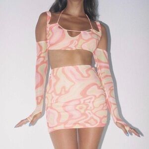 Princess Polly pink and orange swirl two piece skirt set